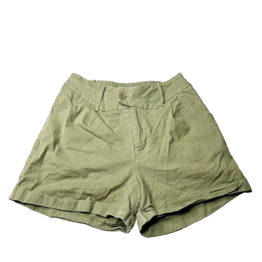 Belle Poque Green Eastic Waist Olive Green Shorts Super High Rise Size Medium